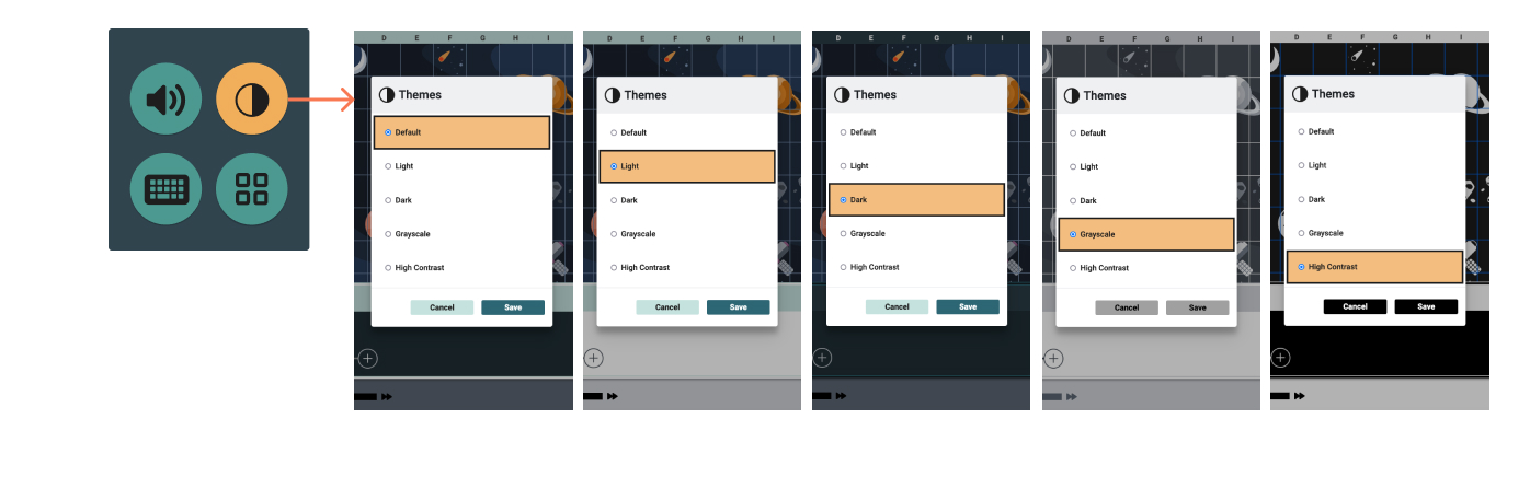 Weavly visual themes menu A menu for selecting visual themes for the Weavly coding environment.